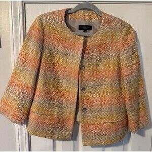 Talbots Orange Yellow Ombre Striped Collarless Blazer Jacket 10P Career Wear